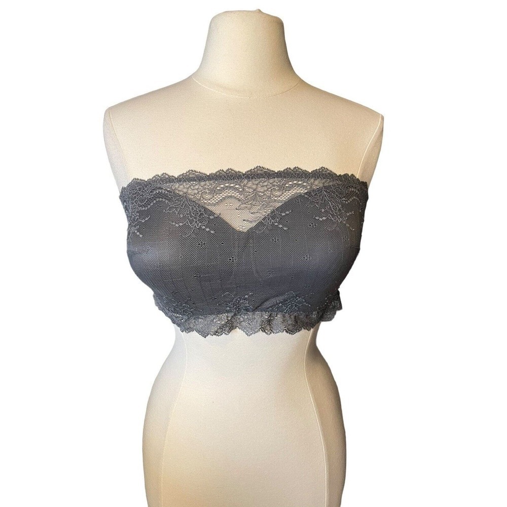 Spanx NEW Undie Tectable Better Bandeau Bra Grey Lace Large Wire Free